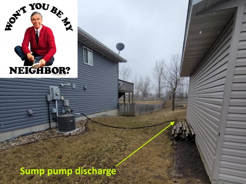 Sump pump discharge to neighbor marked up