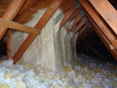 Spray foam at skylight shafts