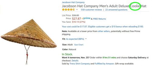 Coolie hat listing on Amazon