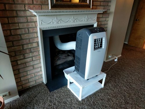 room air conditioner vented into fireplace