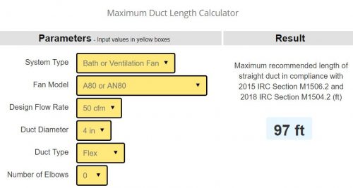 Broan duct length calculator