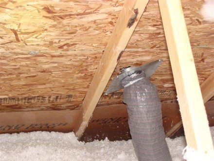 Loose bath fan duct new construction attic