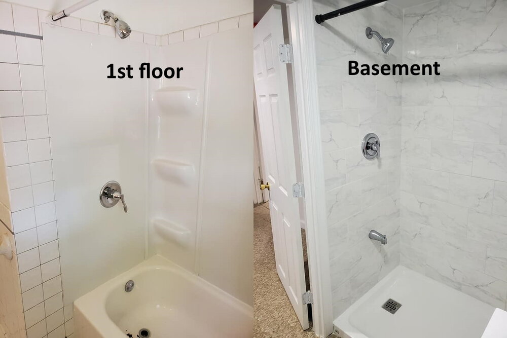 Either one of these photos alone wouldn’t have been that weird, but they were taken at the same house. The basement shower had a tub spout, but the first floor bathtub did not.