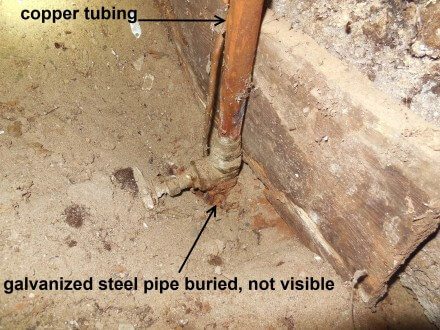 Galvanized supply pipe buried