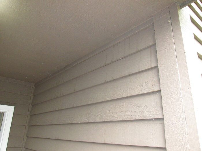 Stains on siding below soffit