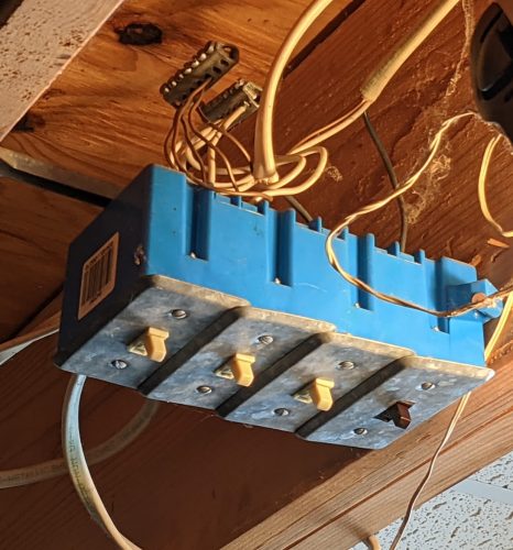 4-gang box with wire splices outside of box