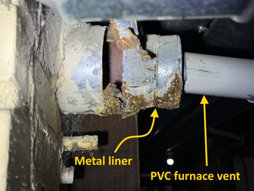 PVC vent into metal liner