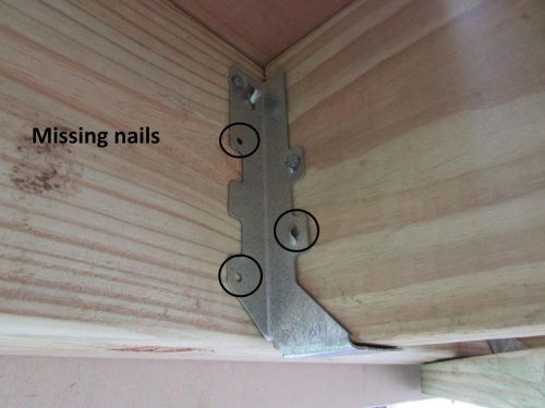 Missing nails at joist hanger