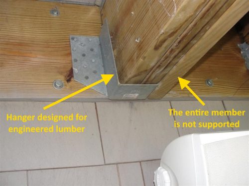 Wrong joist hanger used on dimensional lumber marked up