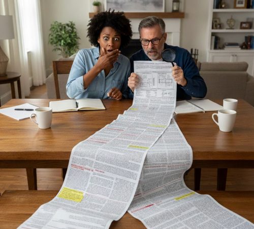 Worried Couple with Long Report
