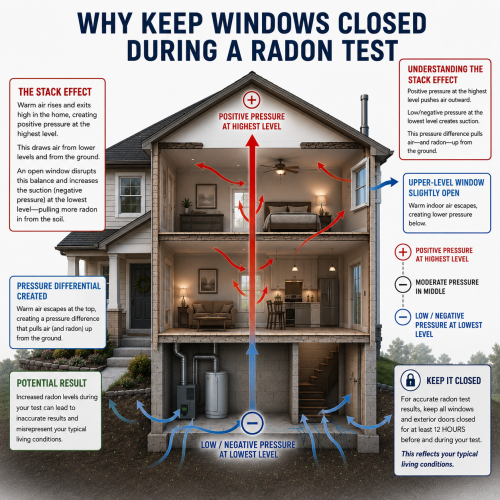 Radon windows open stack effect
